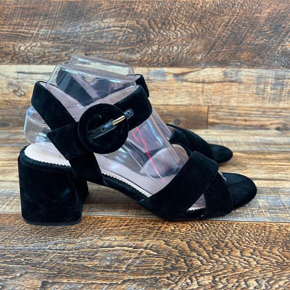 J. Crew Black Velvet Penny Sandals Women's 8.5 Chunky Block Heels Cross Strap - Picture 4 of 9